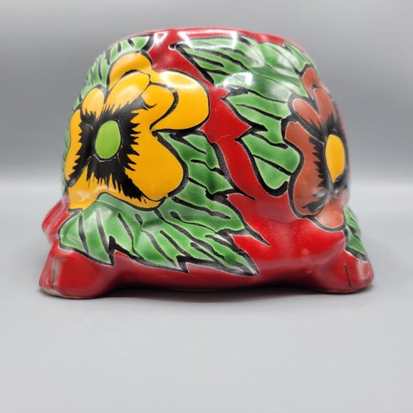 Mexican Talavera Turtle Planter Pot Hand Painted Ceramic Colorful Floral Design - Picture 9 of 16